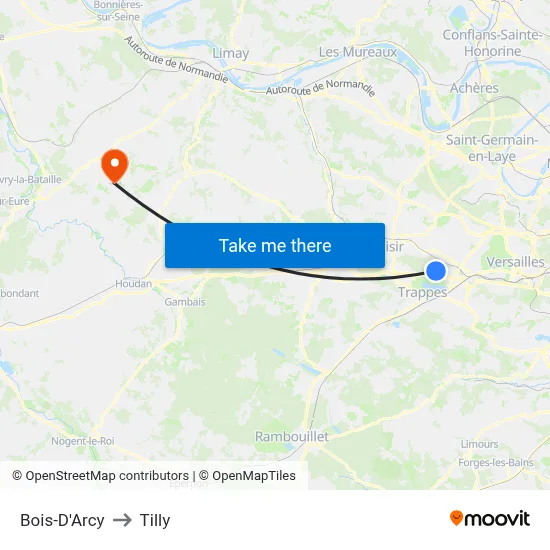 Bois-D'Arcy to Tilly map