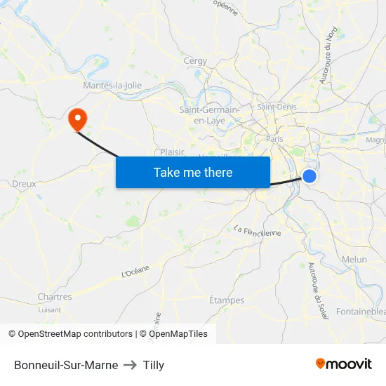 Bonneuil-Sur-Marne to Tilly map