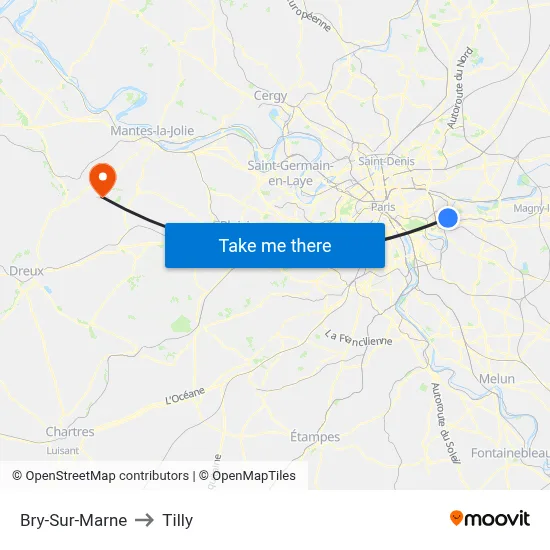 Bry-Sur-Marne to Tilly map