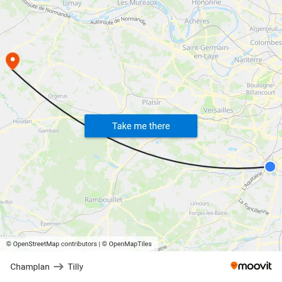 Champlan to Tilly map