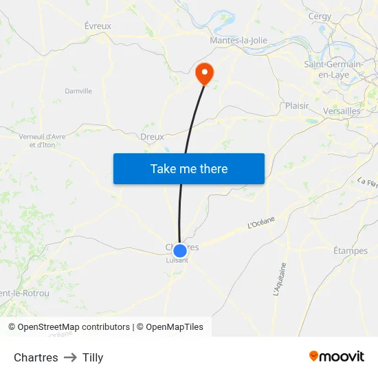 Chartres to Tilly map