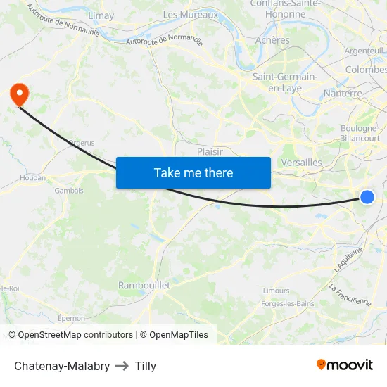 Chatenay-Malabry to Tilly map