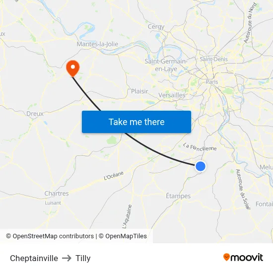 Cheptainville to Tilly map