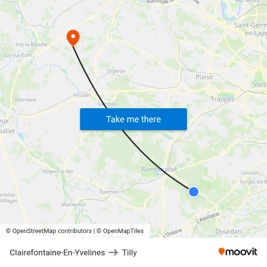 Clairefontaine-En-Yvelines to Tilly map