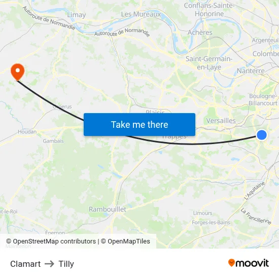 Clamart to Tilly map