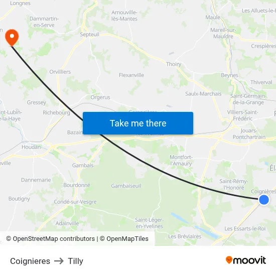 Coignieres to Tilly map