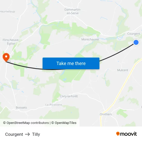 Courgent to Tilly map