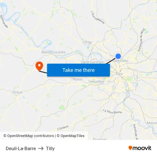 Deuil-La-Barre to Tilly map