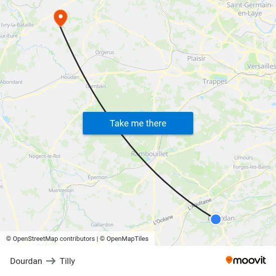 Dourdan to Tilly map