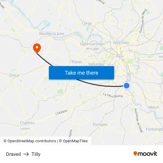 Draveil to Tilly map