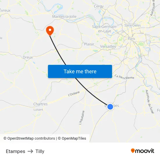 Etampes to Tilly map