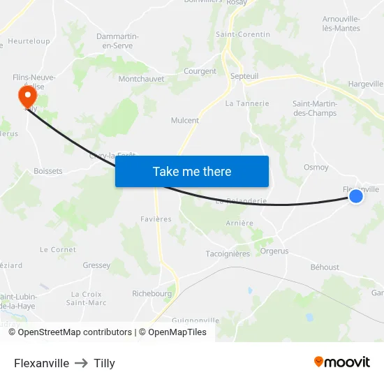 Flexanville to Tilly map