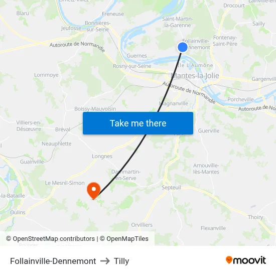 Follainville-Dennemont to Tilly map