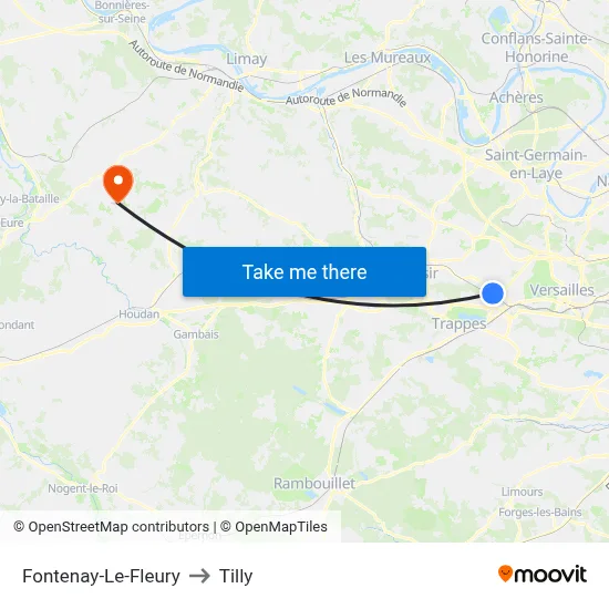 Fontenay-Le-Fleury to Tilly map