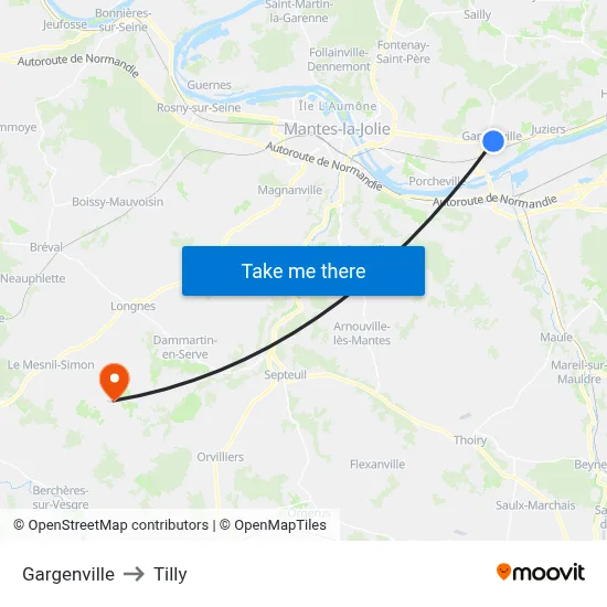 Gargenville to Tilly map
