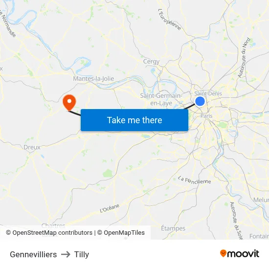 Gennevilliers to Tilly map