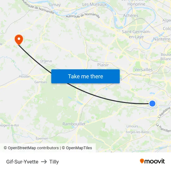 Gif-Sur-Yvette to Tilly map