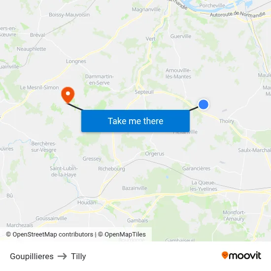 Goupillieres to Tilly map