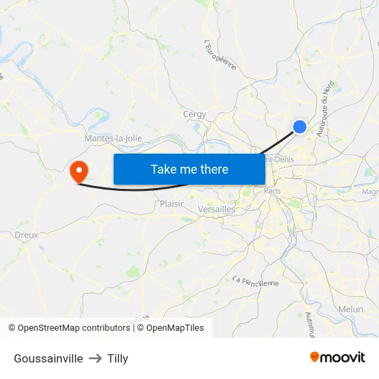 Goussainville to Tilly map