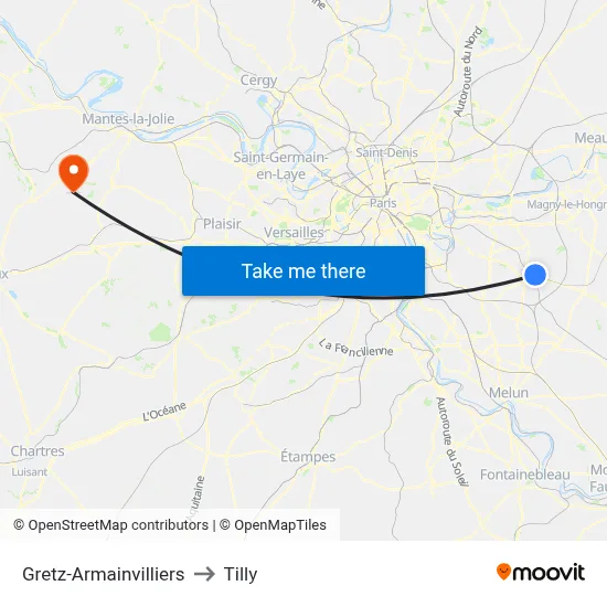 Gretz-Armainvilliers to Tilly map