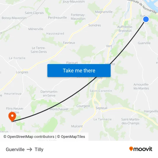 Guerville to Tilly map