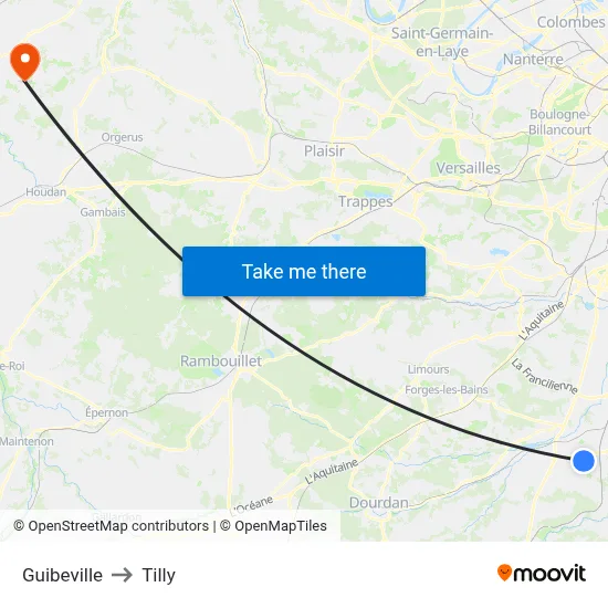 Guibeville to Tilly map