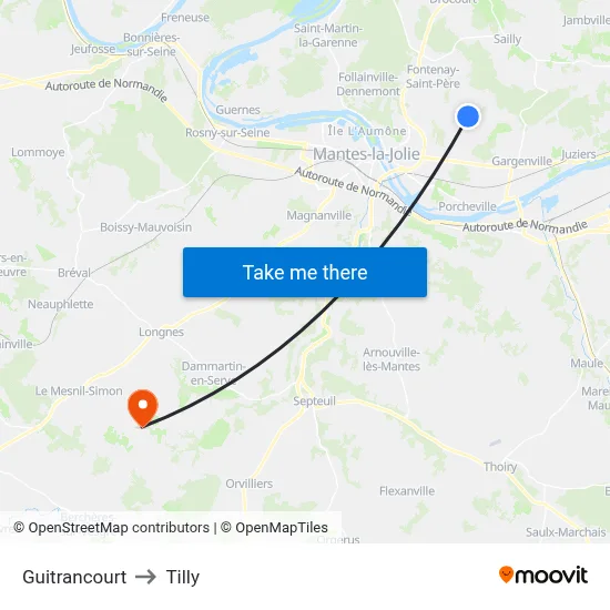 Guitrancourt to Tilly map