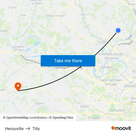 Herouville to Tilly map