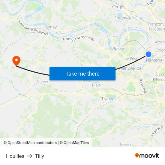 Houilles to Tilly map