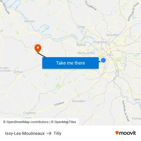 Issy-Les-Moulineaux to Tilly map
