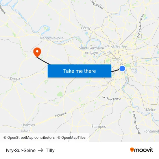 Ivry-Sur-Seine to Tilly map