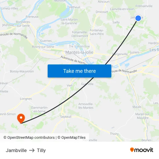 Jambville to Tilly map