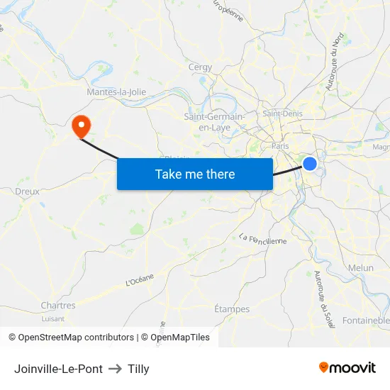 Joinville-Le-Pont to Tilly map