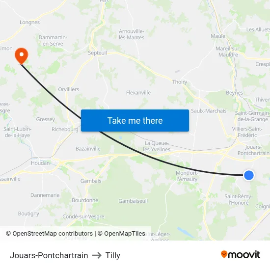 Jouars-Pontchartrain to Tilly map