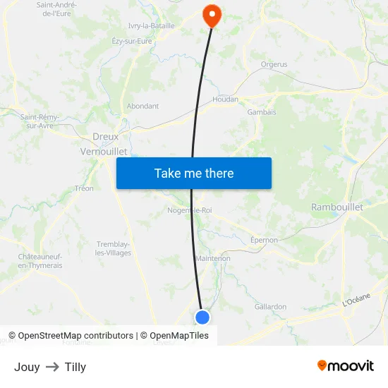 Jouy to Tilly map