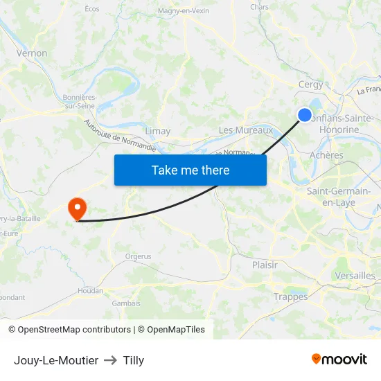 Jouy-Le-Moutier to Tilly map