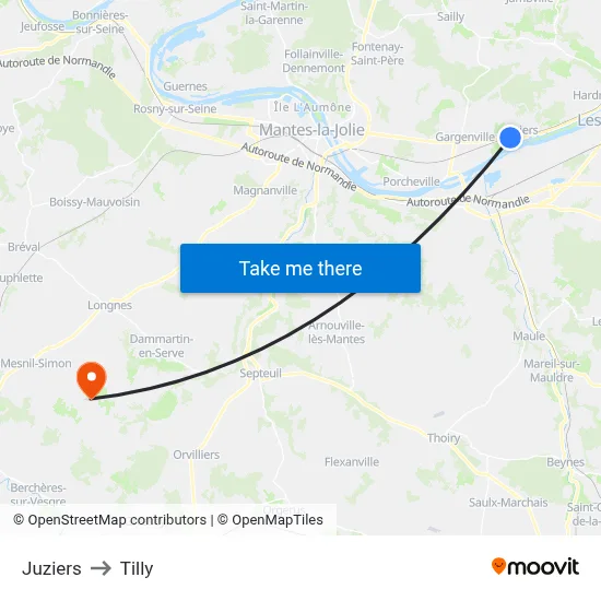Juziers to Tilly map