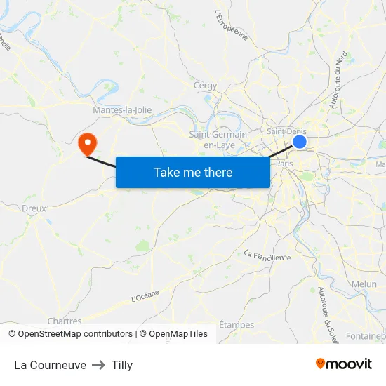 La Courneuve to Tilly map