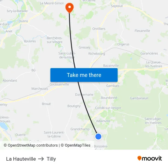 La Hauteville to Tilly map