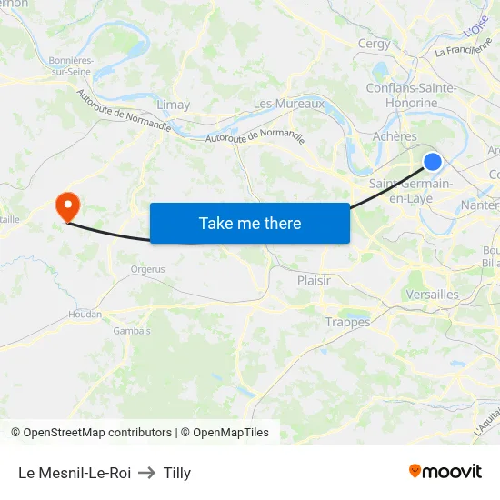 Le Mesnil-Le-Roi to Tilly map