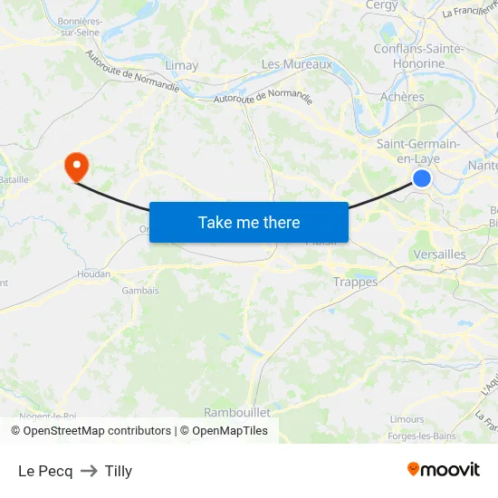 Le Pecq to Tilly map