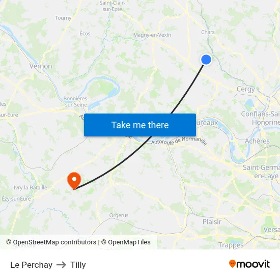 Le Perchay to Tilly map