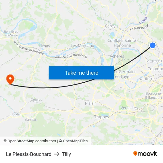 Le Plessis-Bouchard to Tilly map