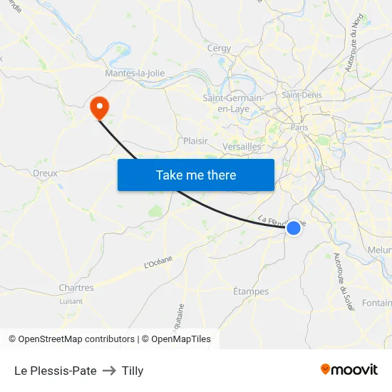 Le Plessis-Pate to Tilly map