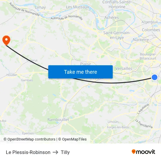 Le Plessis-Robinson to Tilly map