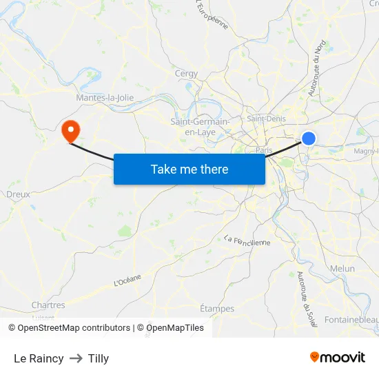 Le Raincy to Tilly map