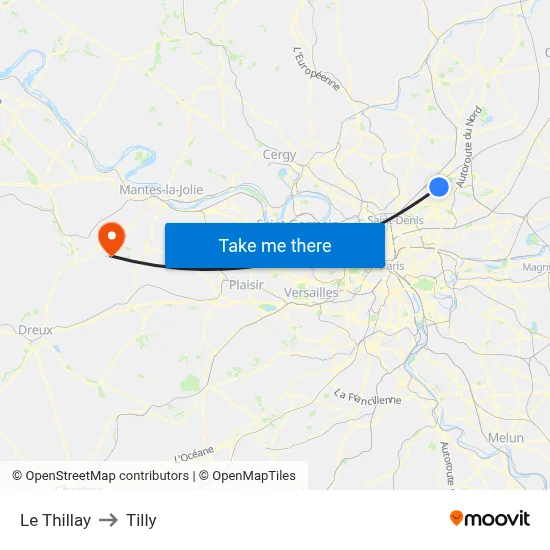 Le Thillay to Tilly map