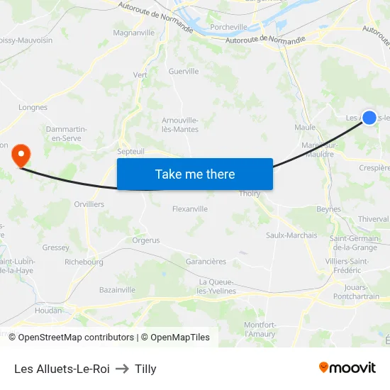 Les Alluets-Le-Roi to Tilly map