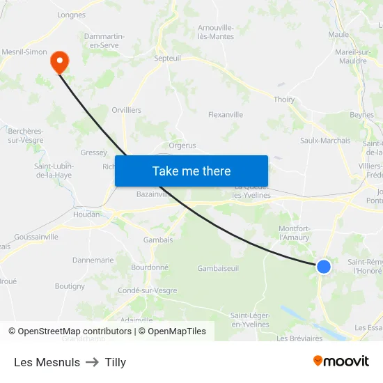 Les Mesnuls to Tilly map
