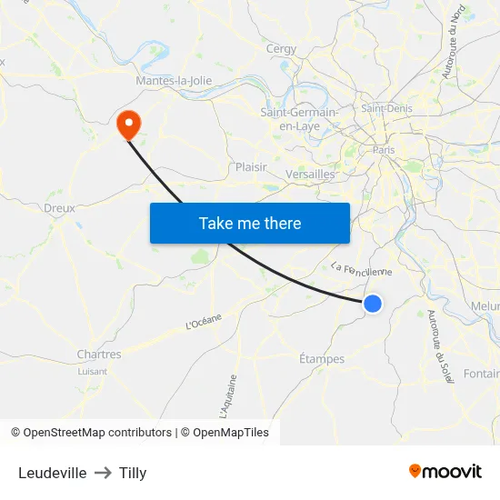 Leudeville to Tilly map